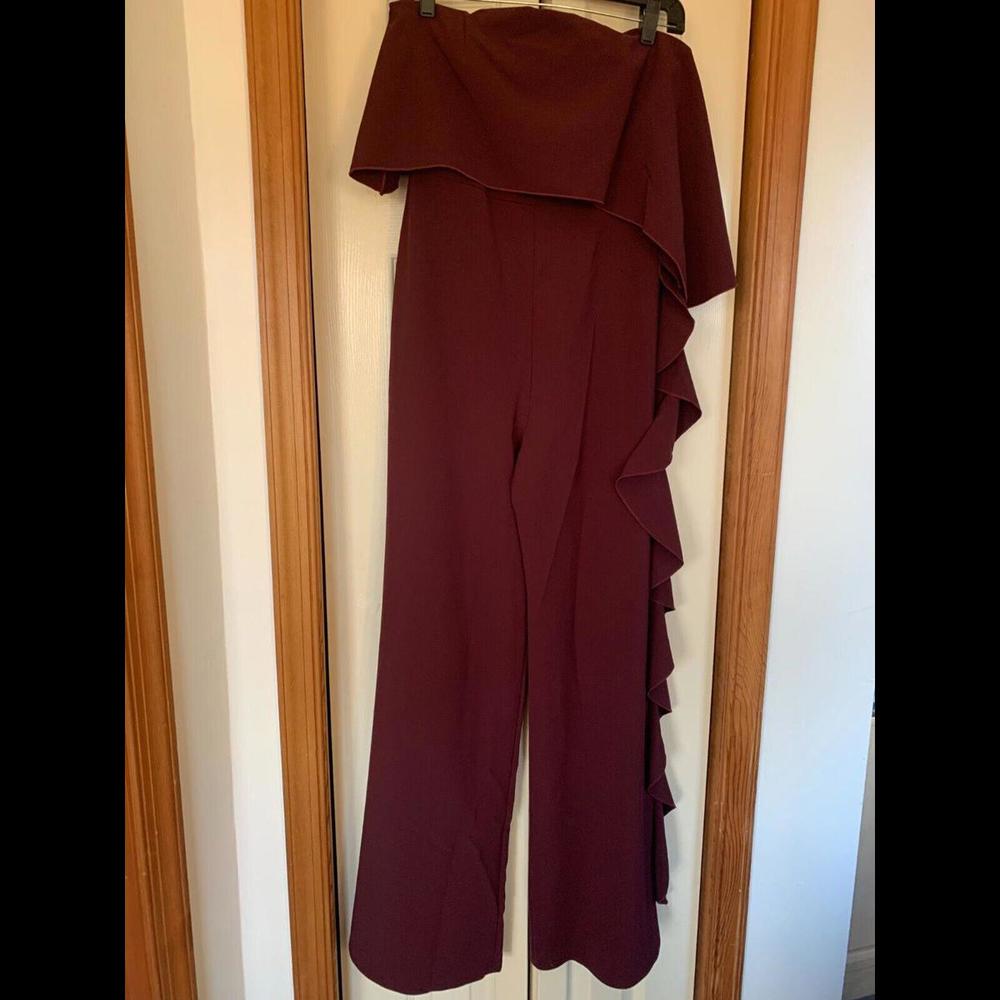 Alexis Womens Plum Ruffle Jumpsuit Size M
